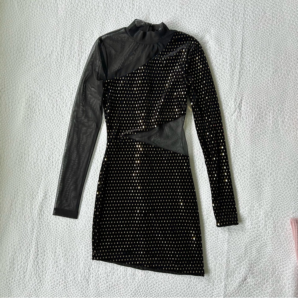 Revolve h:ours Black Mesh Sequin Cutout Mini Dress